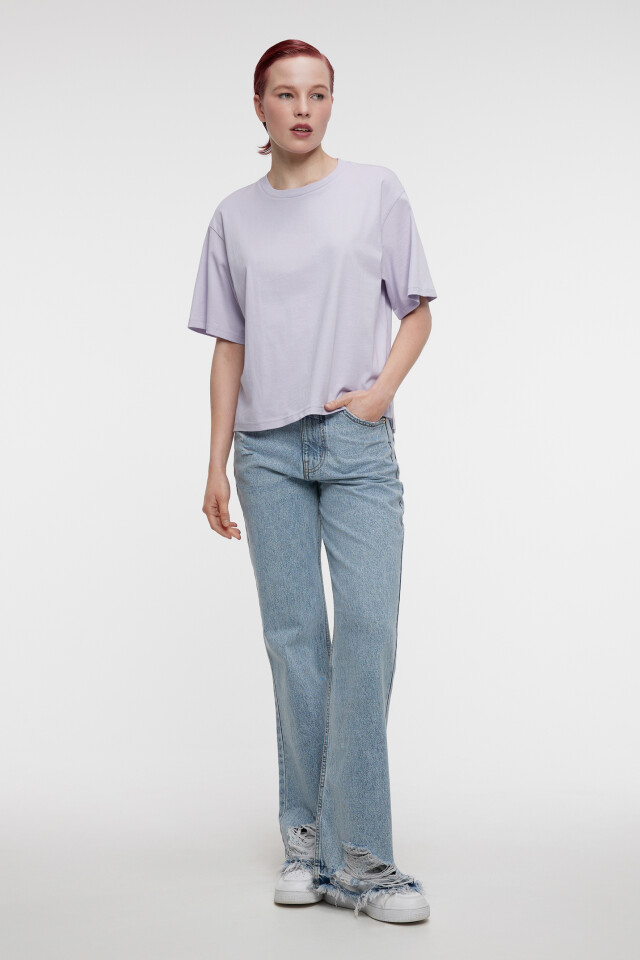 Футболка oversize хлопковая однотонная - цвет сиреневый - 9