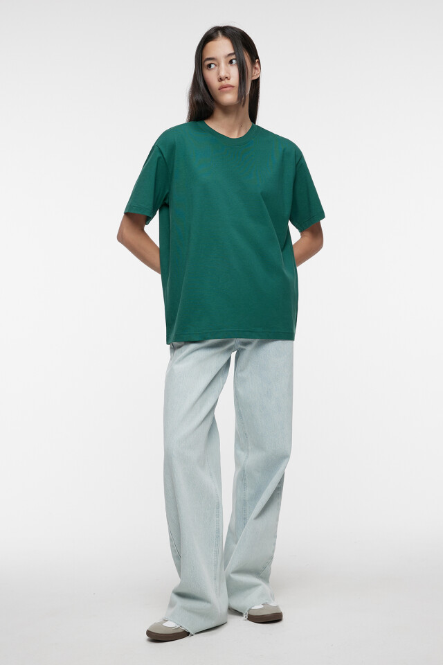 Футболка oversize хлопковая однотонная - цвет зеленый - 4