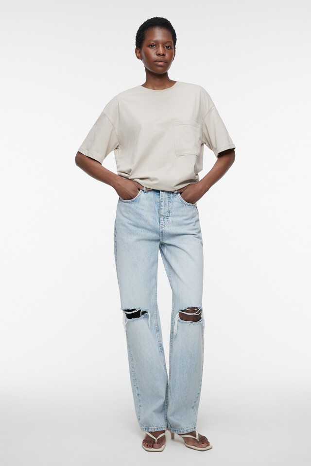 Футболка oversize хлопковая с нагрудным карманом - цвет бежевый - 1