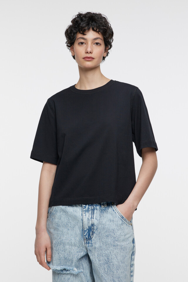 Футболка oversize укороченная хлопковая - цвет черный - 1