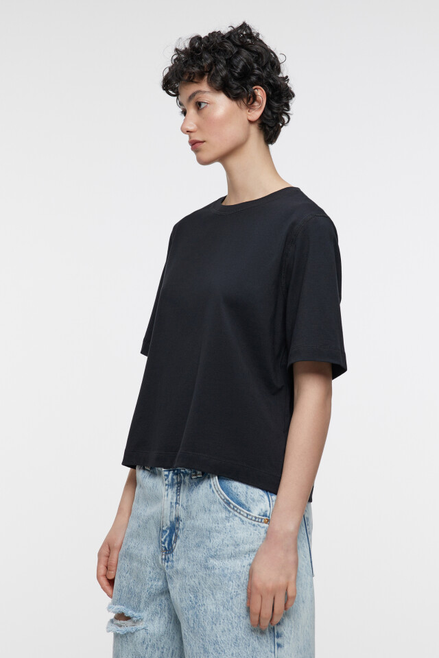 Футболка oversize укороченная хлопковая - цвет черный - 2