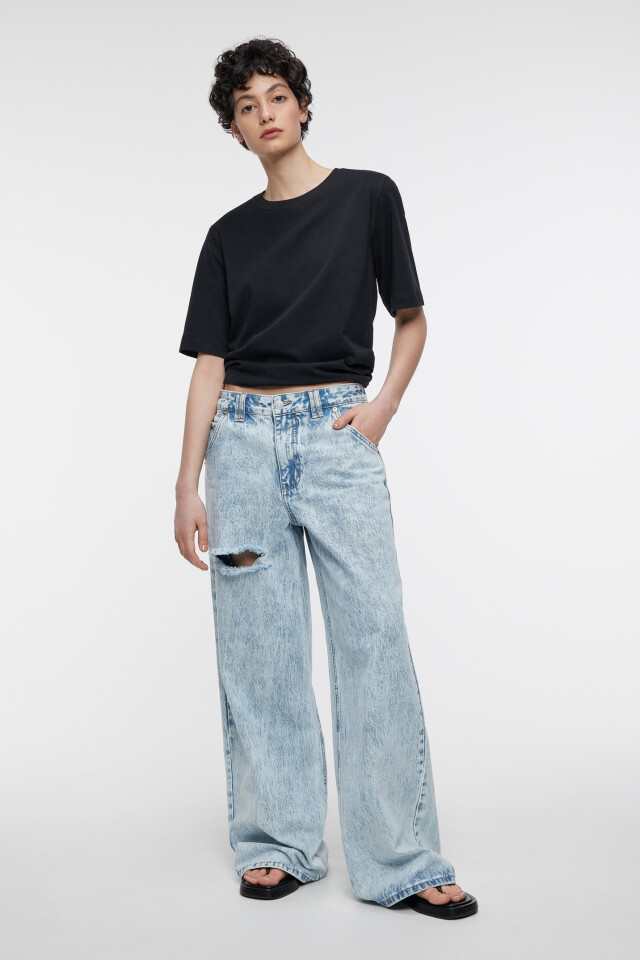 Футболка oversize укороченная хлопковая - цвет черный - 4