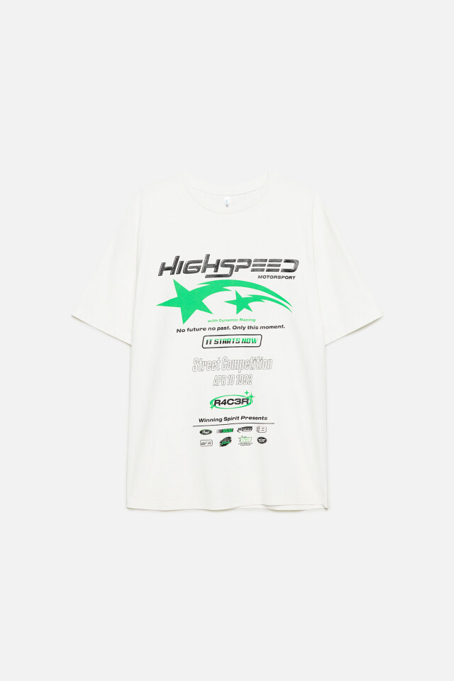 Футболка oversize хлопковая с принтом в гоночном стиле - цвет белый - 10