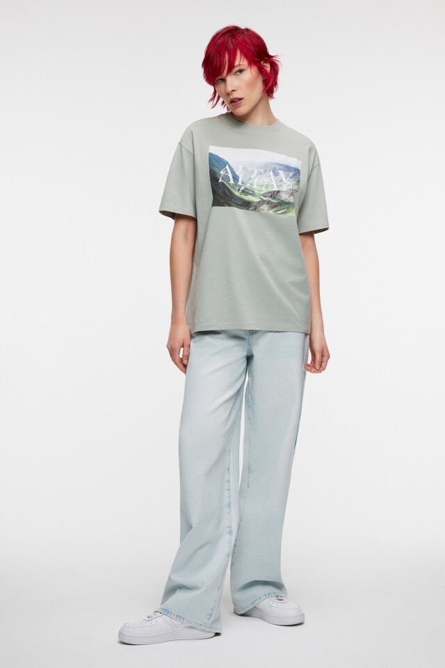 Футболка oversize с принтом природы России - цвет зеленый - 1