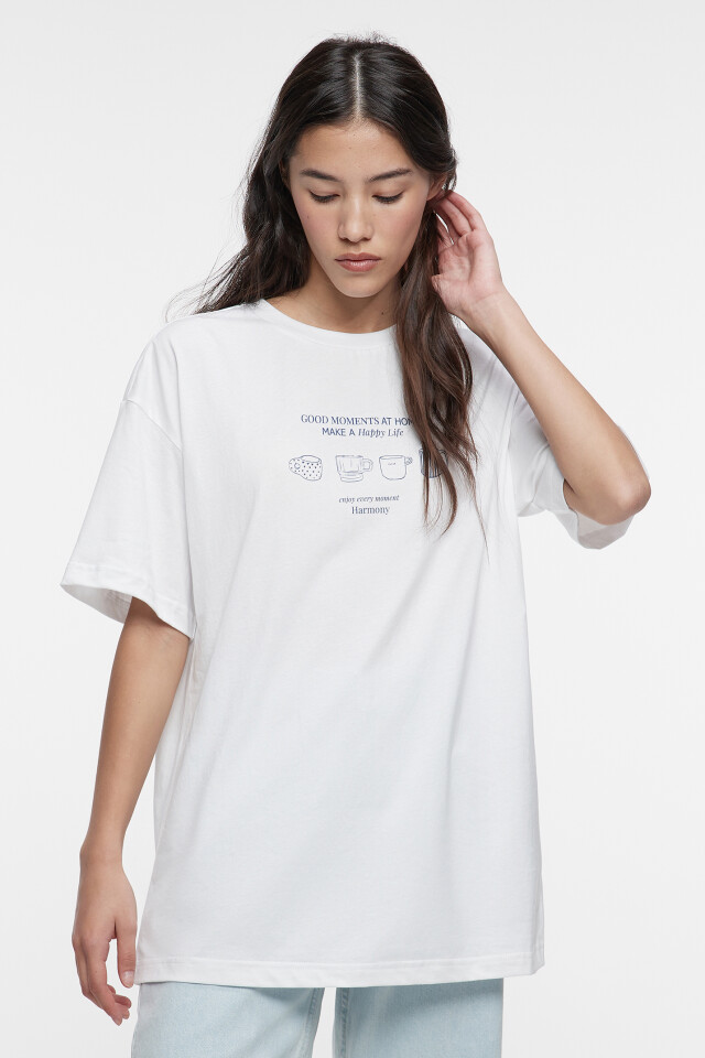 Футболка oversize хлопковая с принтом и надписями - цвет синий - 1