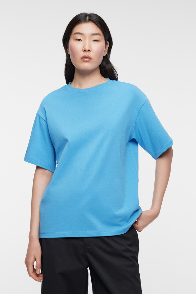 Футболка oversize хлопковая однотонная - цвет голубой - 2