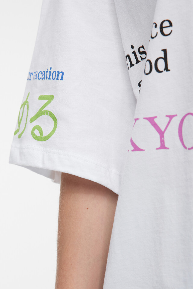 Футболка oversize хлопковая удлиненная с принтом - цвет бежевый - 7