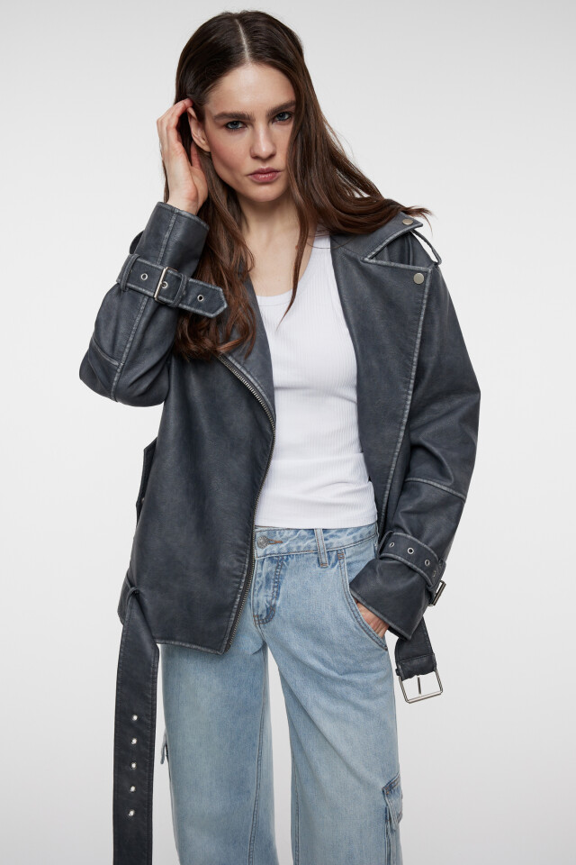 Куртка-косуха oversize с состаренным эффектом - цвет серый - 8
