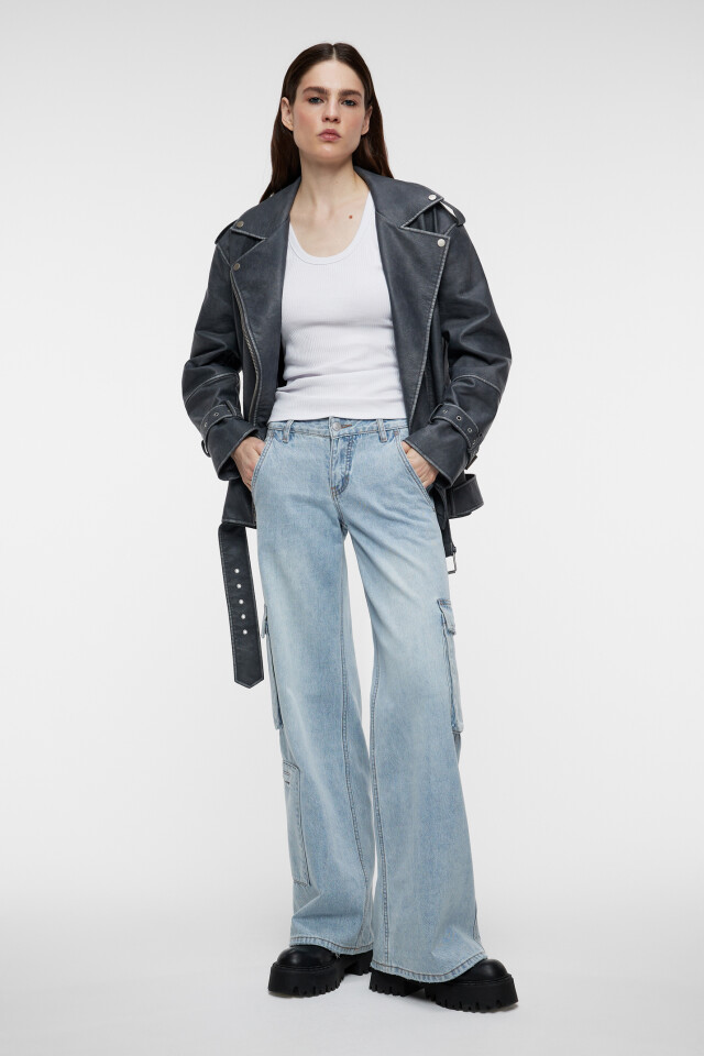 Куртка-косуха oversize с состаренным эффектом - цвет серый - 4