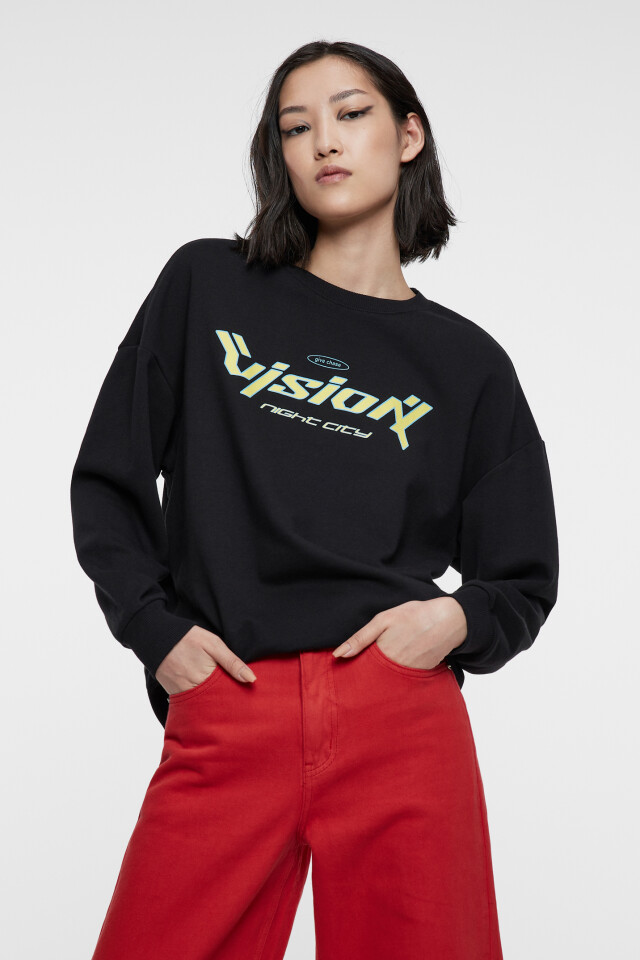 Свитшот oversize хлопковый с гоночным принтом - цвет черный - 1