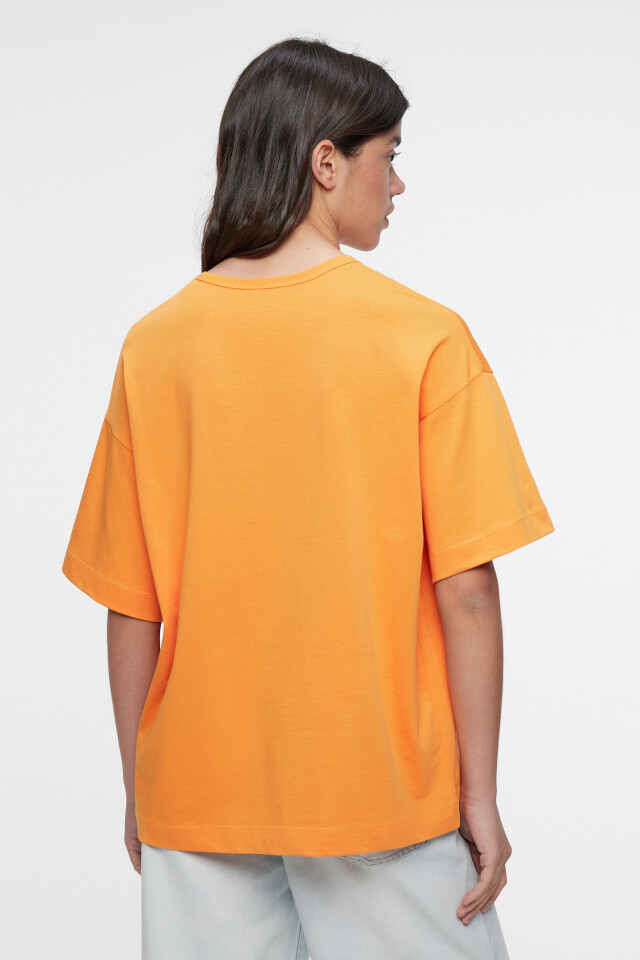 Футболка oversize хлопковая однотонная - цвет оранжевый - 4