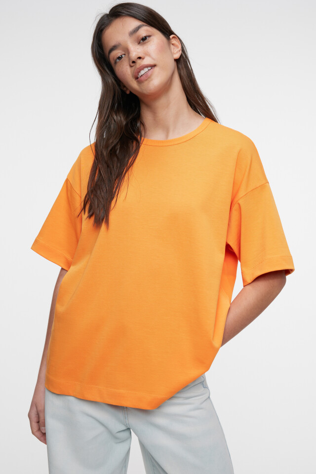 Футболка oversize хлопковая однотонная - цвет оранжевый - 6