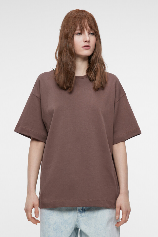 Футболка oversize хлопковая однотонная - цвет бежевый - 1
