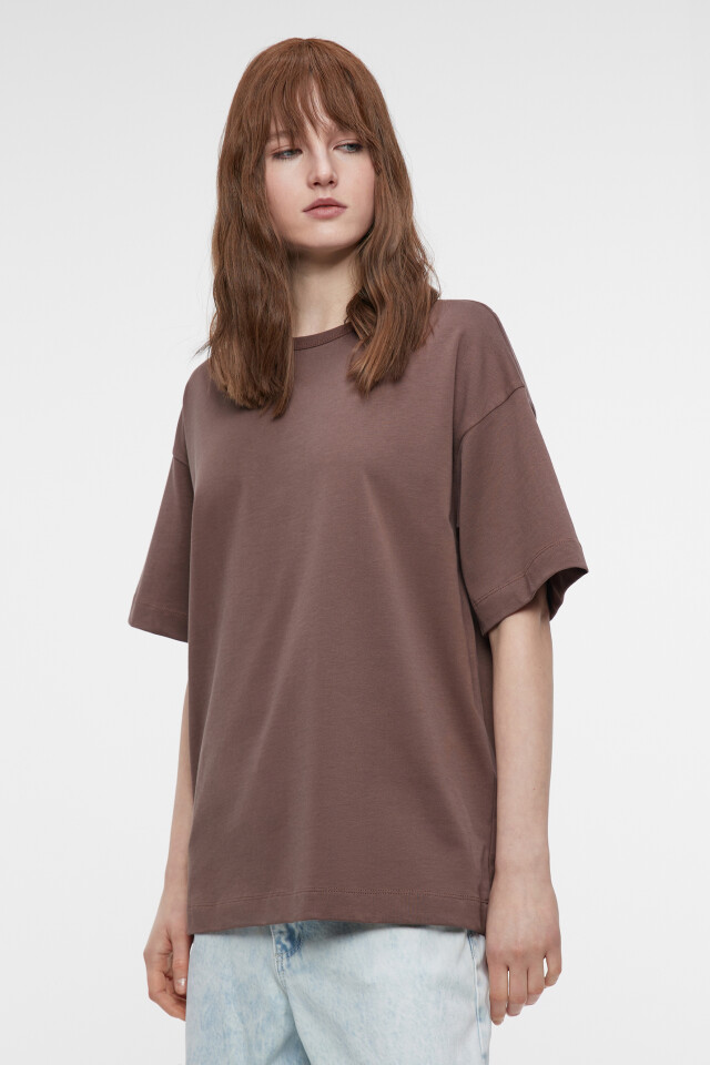 Футболка oversize хлопковая однотонная - цвет бежевый - 2