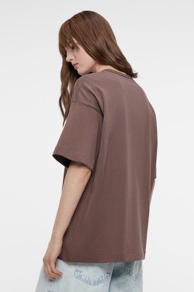 Футболка oversize хлопковая однотонная - цвет бежевый - 3