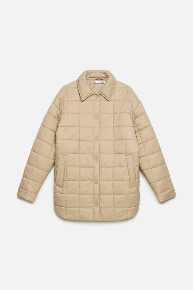 Куртка-рубашка oversize стеганая утепленная - цвет бежевый - 8
