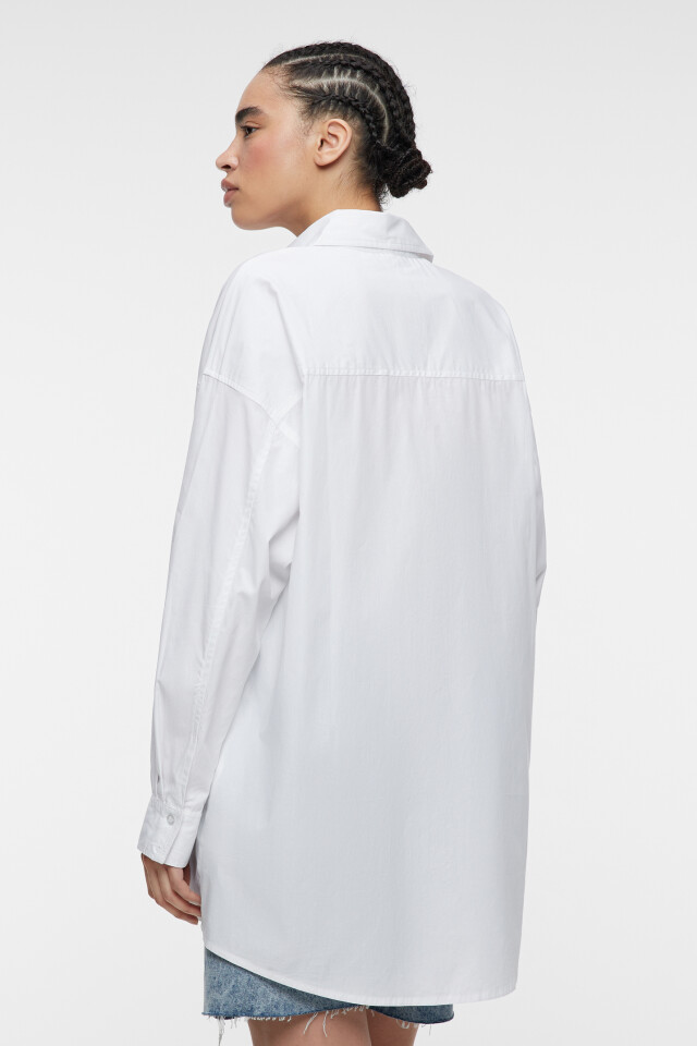 Блузка-рубашка oversize хлопковая удлиненная - цвет белый - 3