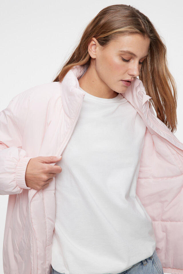 Куртка oversize утепленная с воротником-стойкой - цвет розовый - 8