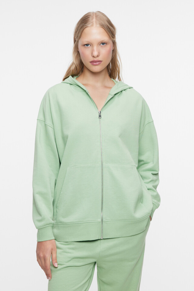 Толстовка oversize хлопковая на молнии с капюшоном - цвет зеленый - 1