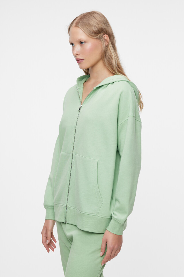 Толстовка oversize хлопковая на молнии с капюшоном - цвет зеленый - 2