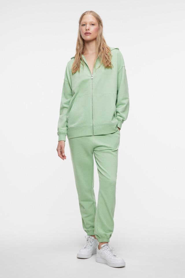 Толстовка oversize хлопковая на молнии с капюшоном - цвет зеленый - 4