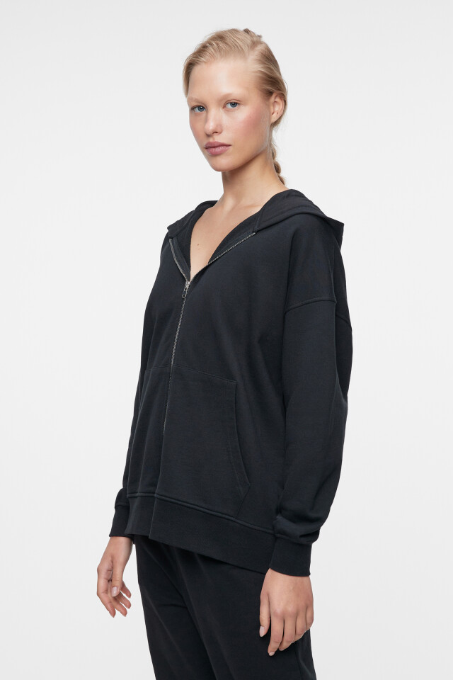 Толстовка oversize хлопковая на молнии с капюшоном - цвет черный - 3