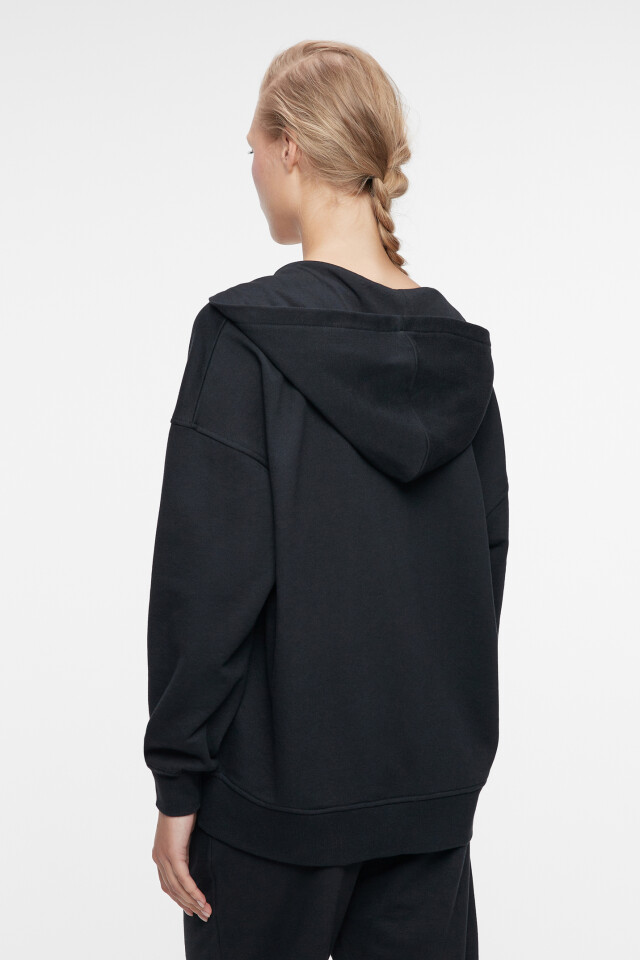 Толстовка oversize хлопковая на молнии с капюшоном - цвет черный - 4
