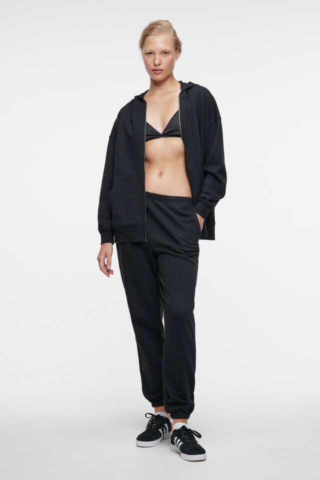 Толстовка oversize хлопковая на молнии с капюшоном - цвет черный - 1