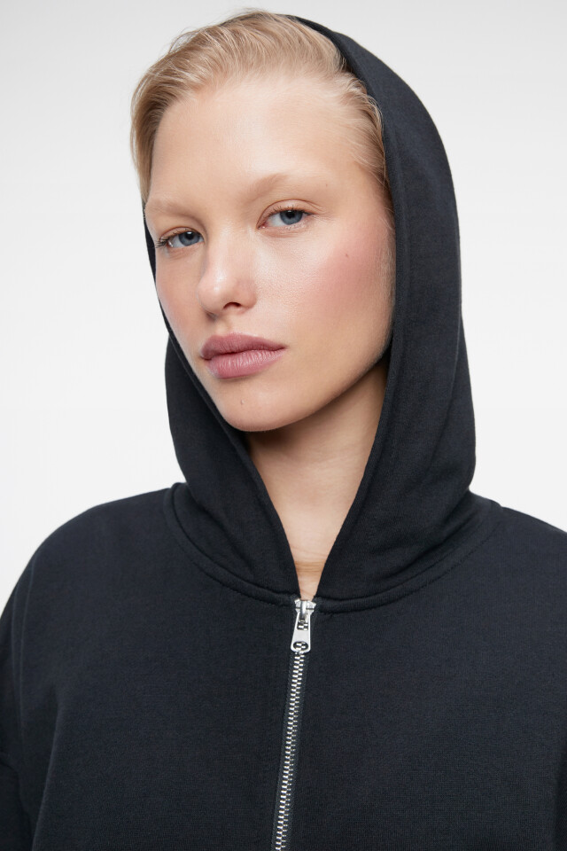 Толстовка oversize хлопковая на молнии с капюшоном - цвет черный - 7