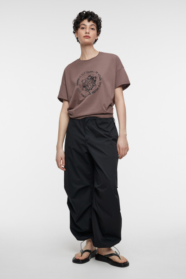Футболка oversize хлопковая с принтом и надписью - цвет бежевый - 1