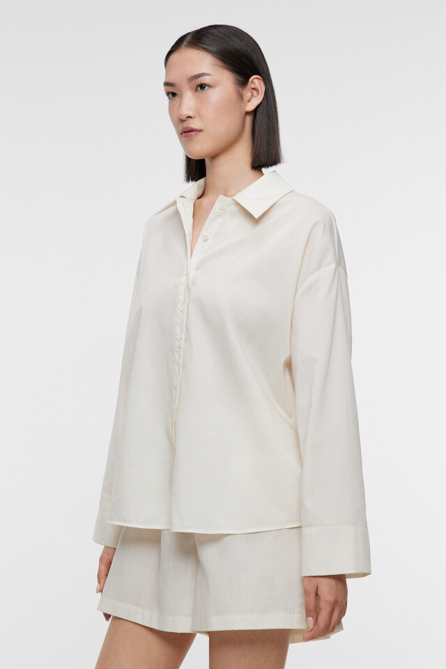 Рубашка oversize домашняя с широкими манжетами - цвет бежевый - 3
