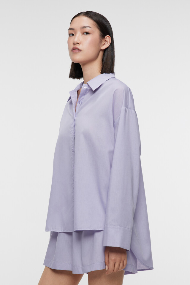 Рубашка oversize домашняя с широкими манжетами - цвет сиреневый - 3