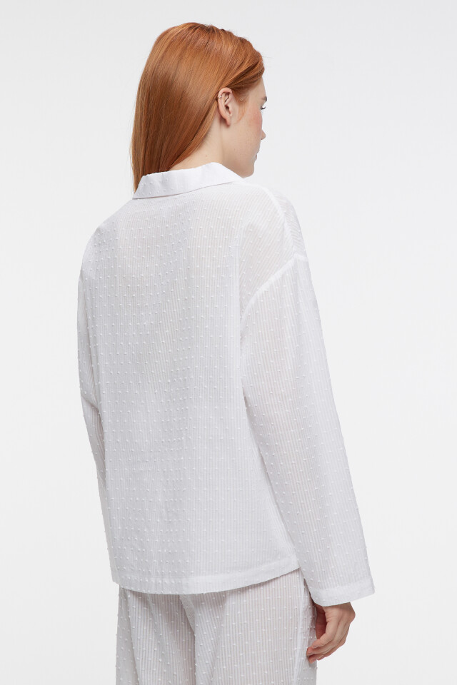 Блузка-рубашка oversize домашняя хлопковая - цвет белый - 3