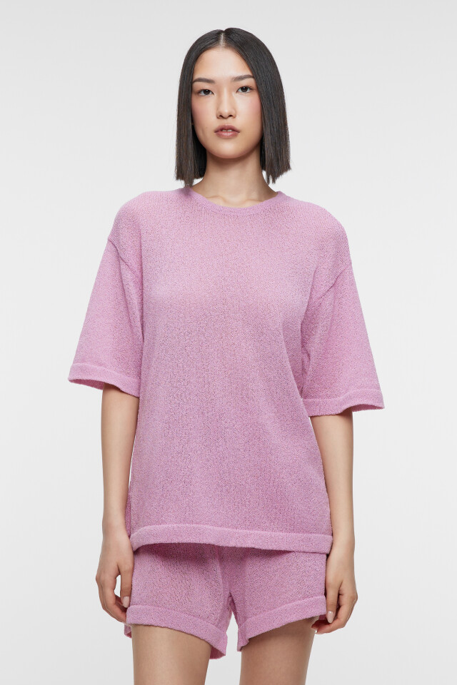 Футболка oversize домашняя однотонная тонкой вязки - цвет розовый - 2