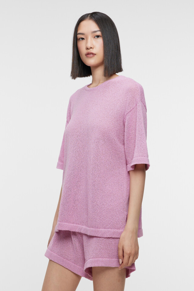 Футболка oversize домашняя однотонная тонкой вязки - цвет розовый - 3