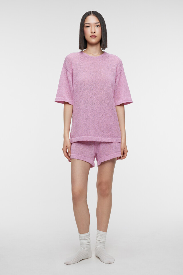 Футболка oversize домашняя однотонная тонкой вязки - цвет розовый - 1