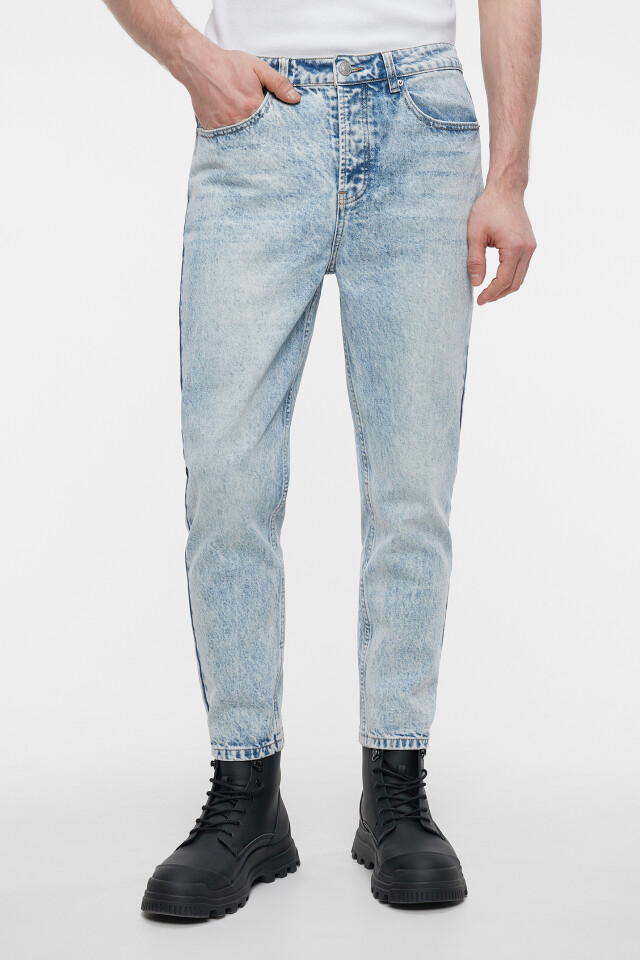 Джинсы slim fit укороченные со средней посадкой - цвет голубой - 1