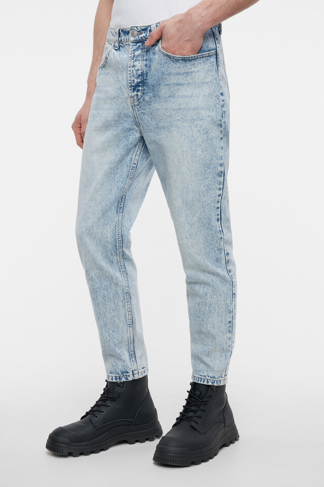 Джинсы slim fit укороченные со средней посадкой - цвет голубой - 2