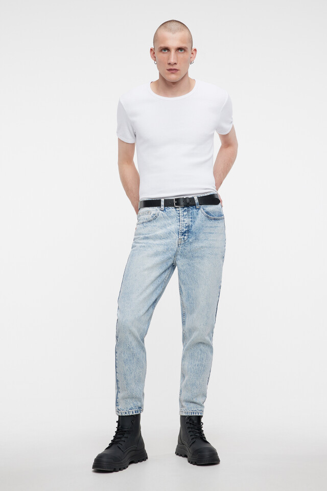 Джинсы slim fit укороченные со средней посадкой - цвет голубой - 4