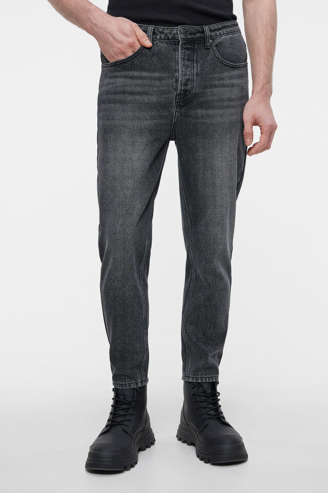 Джинсы slim fit укороченные со средней посадкой - цвет серый - 1