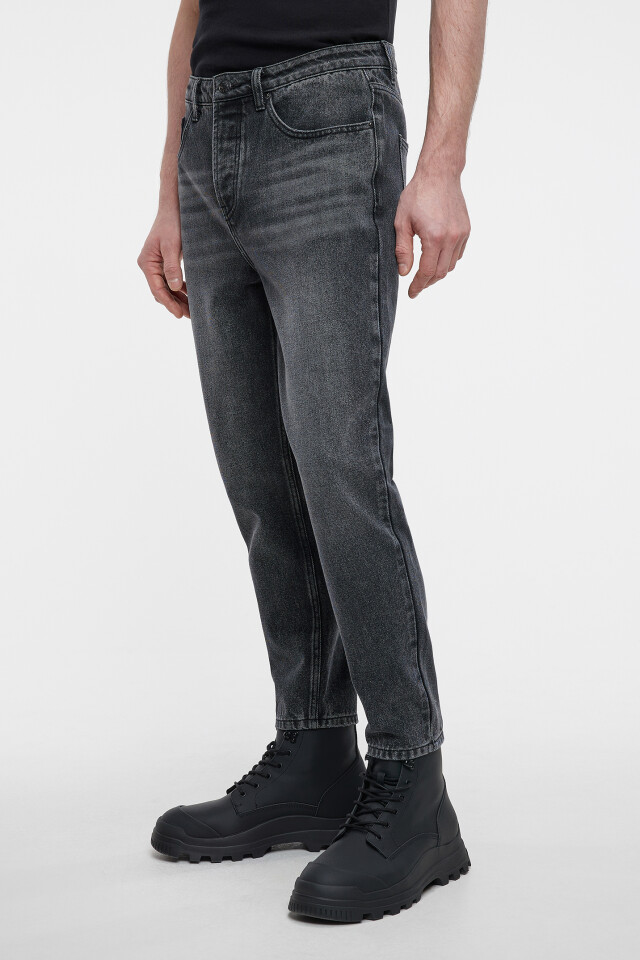 Джинсы slim fit укороченные со средней посадкой - цвет серый - 2
