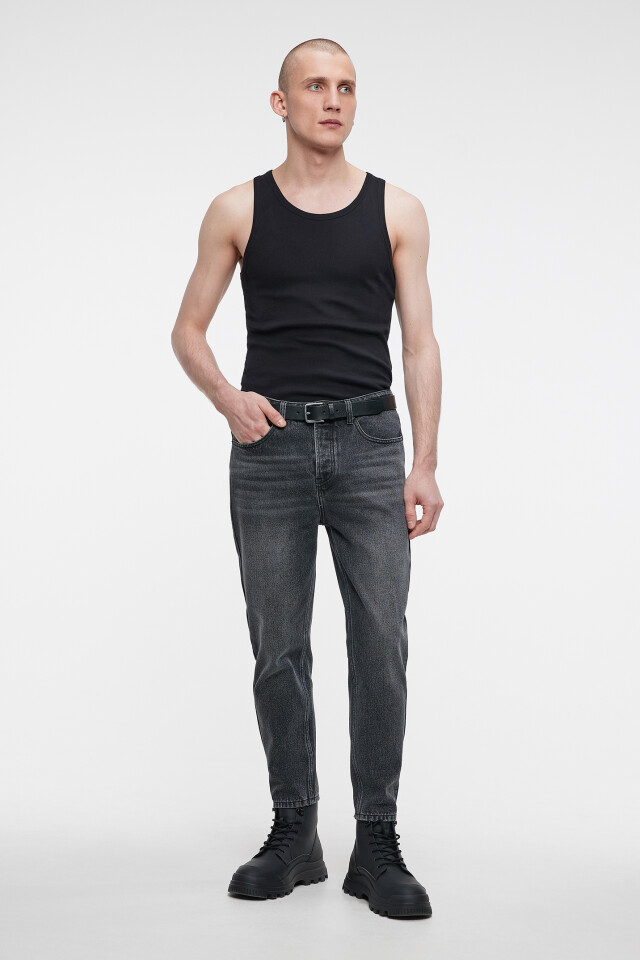 Джинсы slim fit укороченные со средней посадкой - цвет серый - 4
