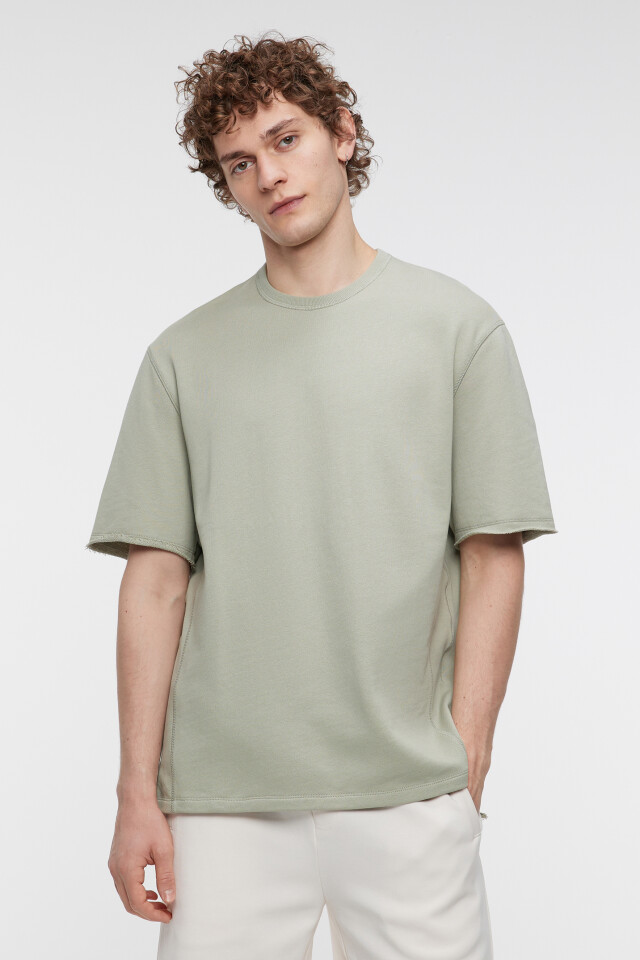 Футболка oversize хлопковая с разрезами по бокам - цвет зеленый - 1