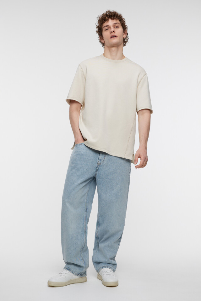 Футболка oversize хлопковая с разрезами по бокам - цвет бежевый - 1
