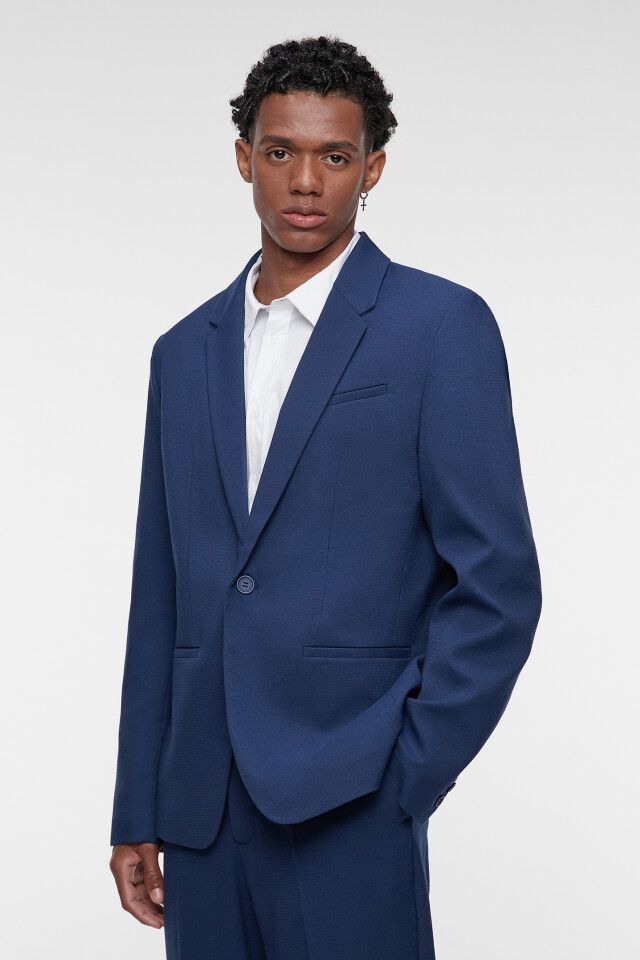 Пиджак slim fit однобортный из костюмной ткани - цвет синий - 2