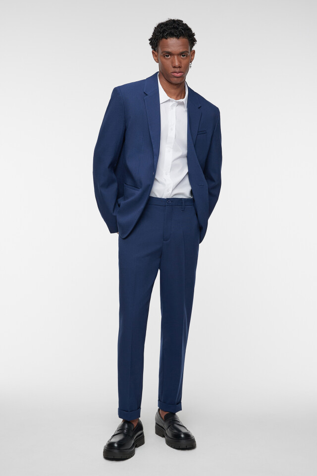 Пиджак slim fit однобортный из костюмной ткани - цвет синий - 4