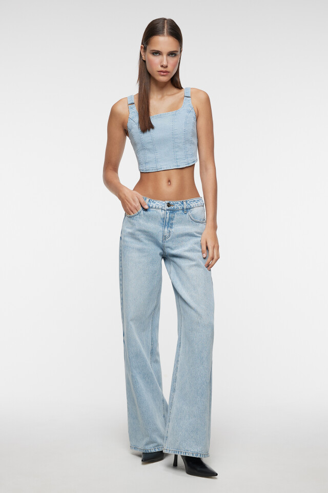 Джинсы wide leg широкие с заниженной посадкой - цвет голубой - 4