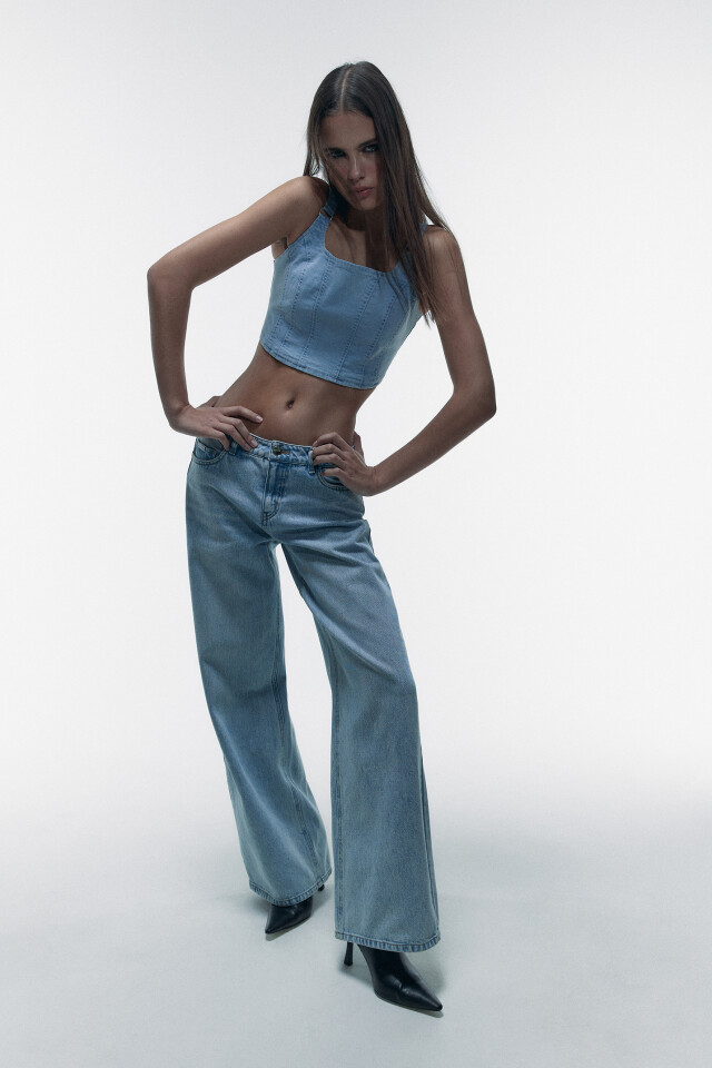 Джинсы wide leg широкие с заниженной посадкой - цвет голубой - 8