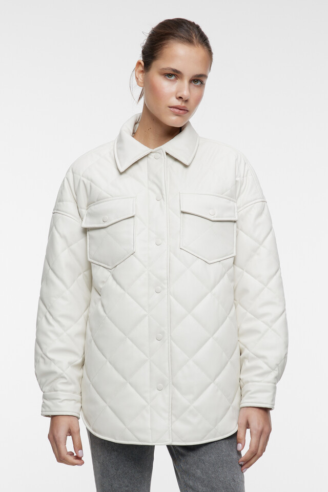 Куртка-рубашка oversize стеганая из искусственной кожи - цвет бежевый - 2