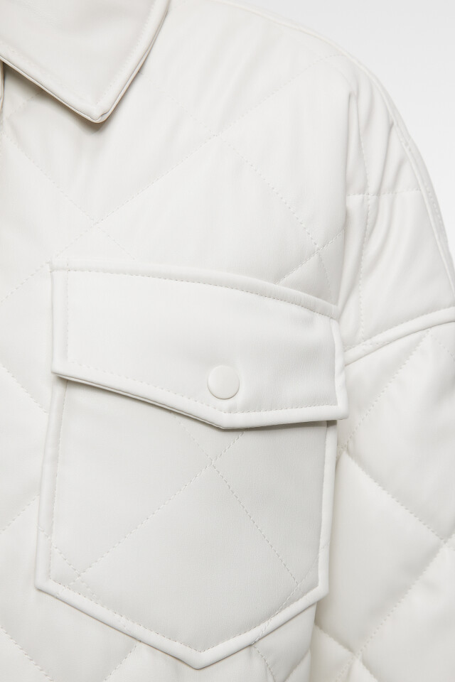 Куртка-рубашка oversize стеганая из искусственной кожи - цвет бежевый - 6